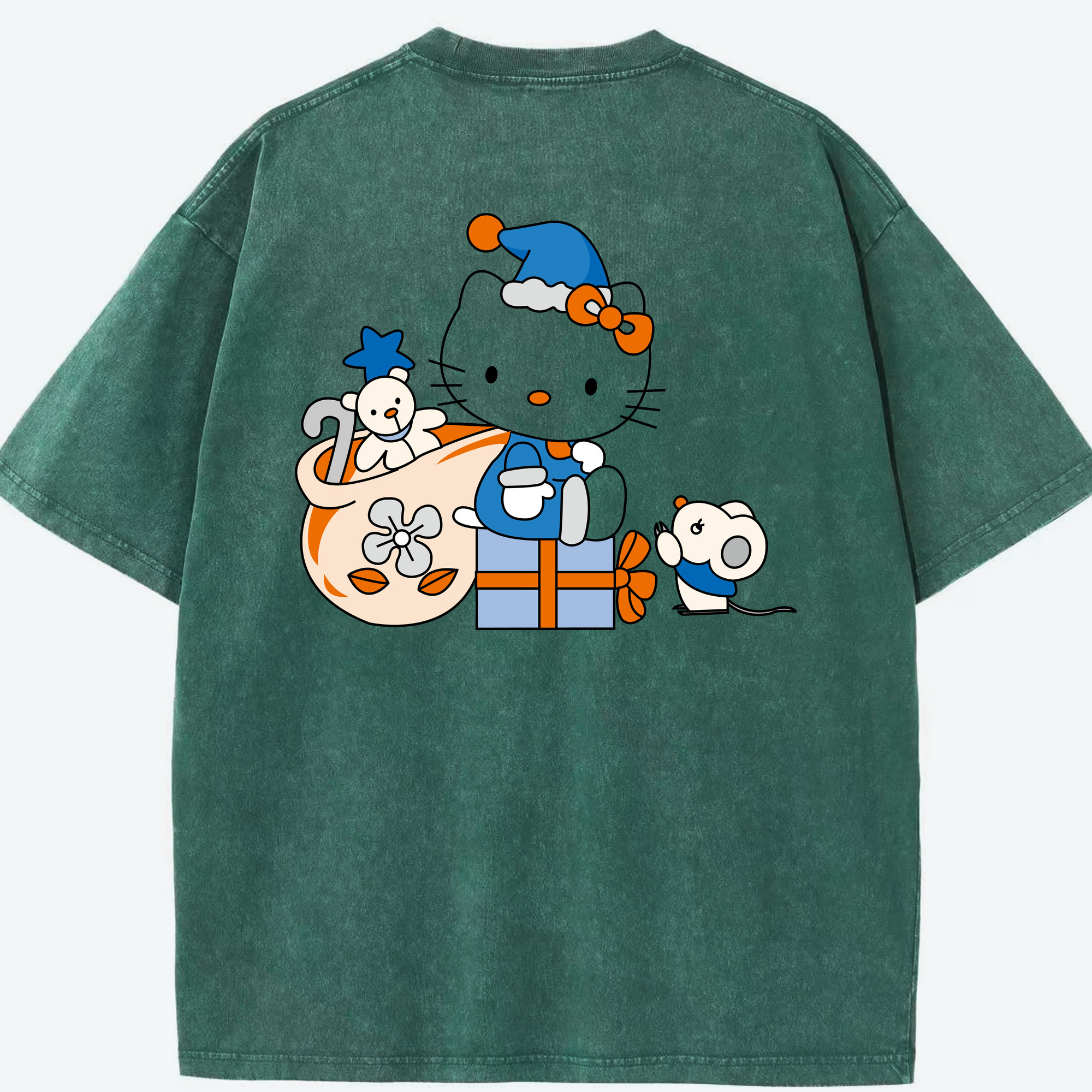 （画像用） Hello Kitty ハローキティ 綿100% ヴィンテージ風 半袖Tシャツ（背面プリント）